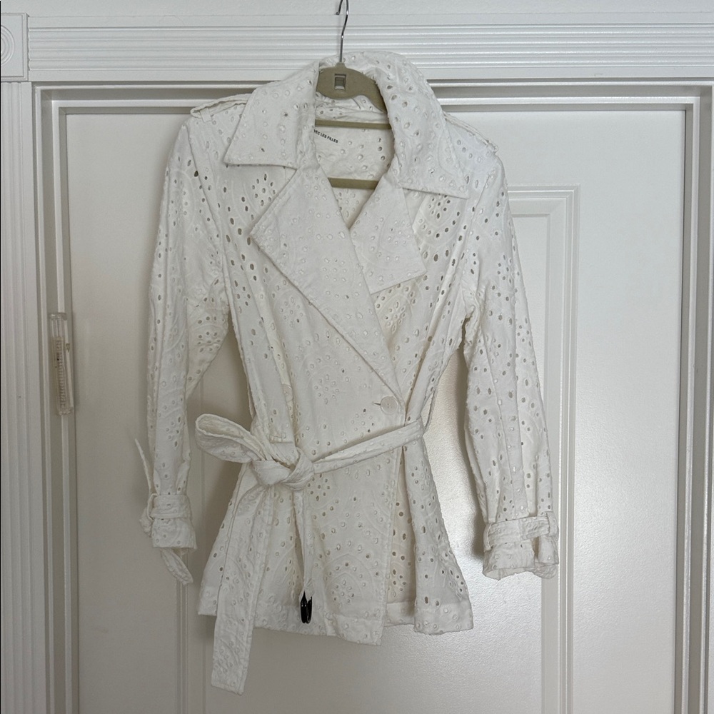 Avec Les Filles White Eyelet Trench Coat